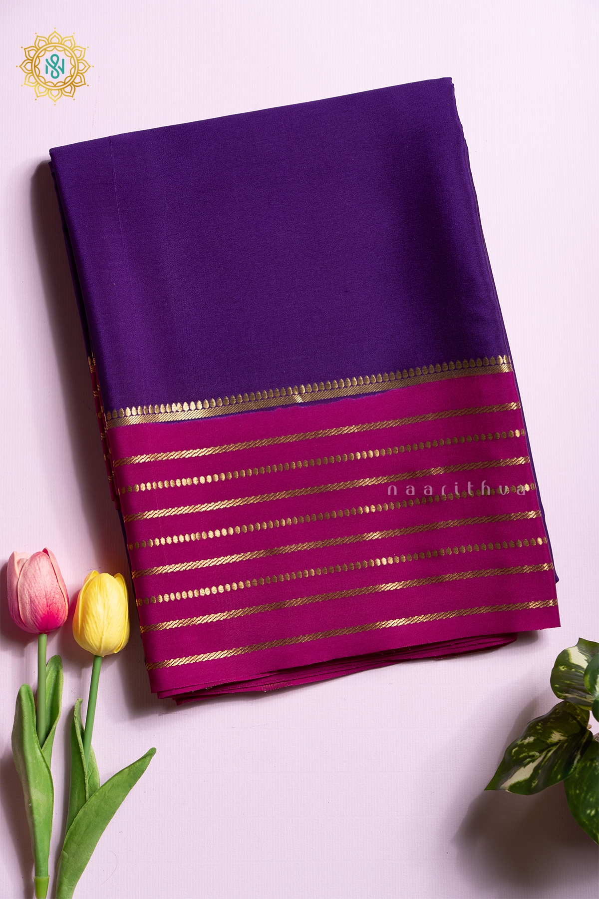 PURPLE WITH PINK - PURE MYSORE CREPE SILK
