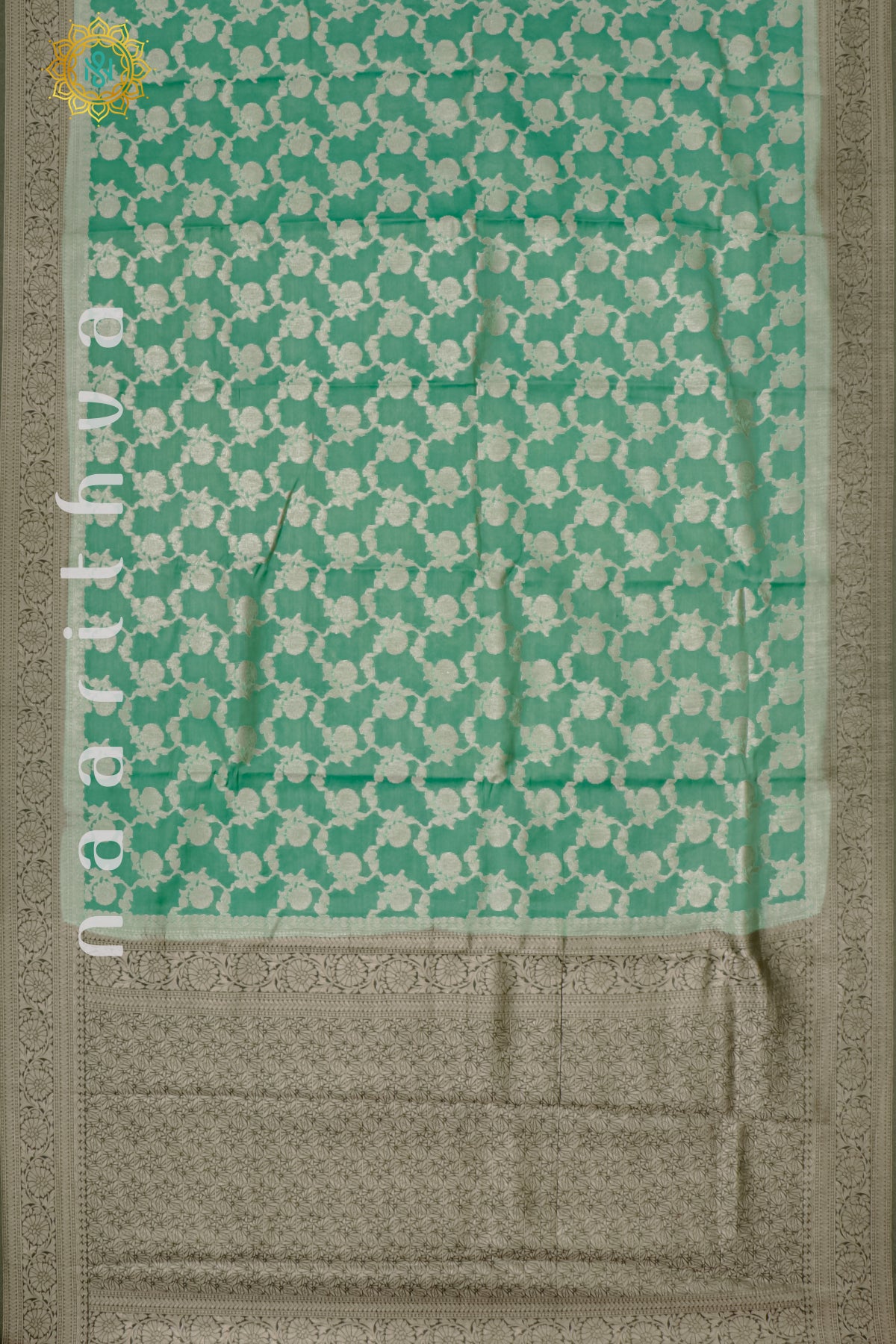 AQUA GREEN WITH OLIVE GREEN - SEMI TISSUE GEORGETTE