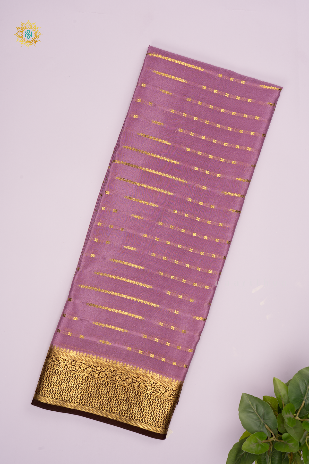 LAVENDER WITH BLACK -  PURE MYSORE CREPE SILK