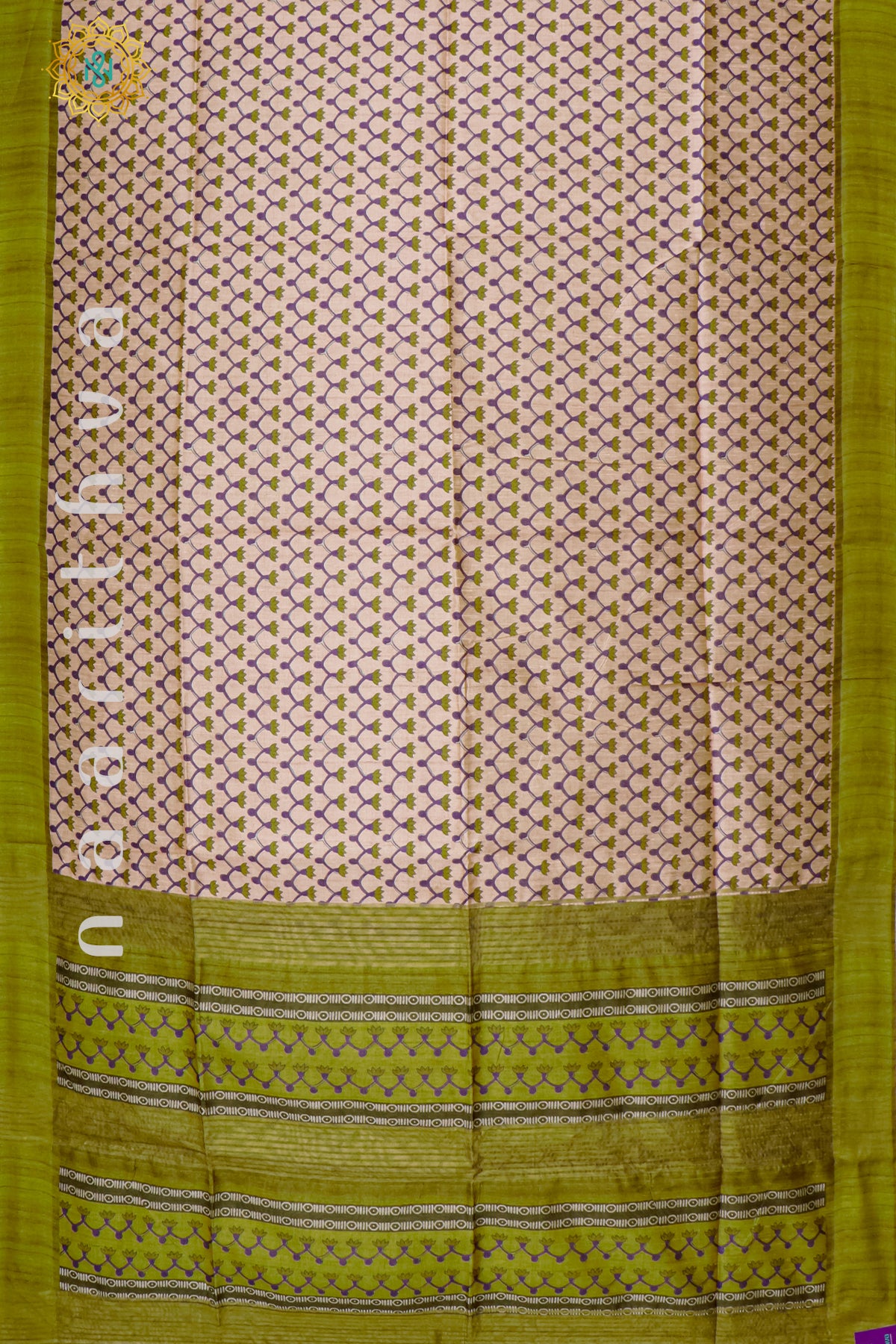 BIEGE WITH GREEN - SEMI TUSSAR SILK