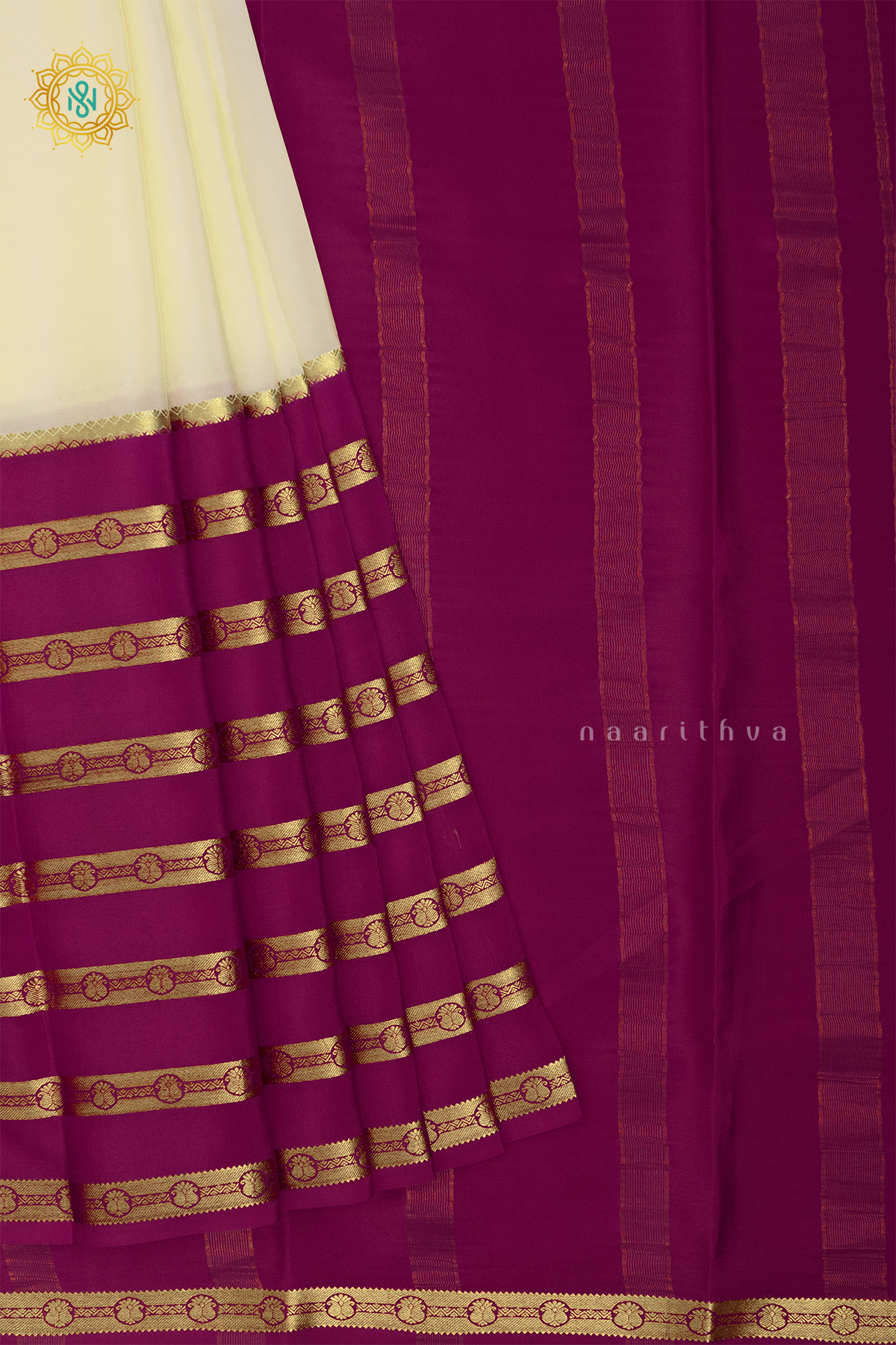 OFF WHITE WITH PINK - PURE MYSORE CREPE SILK