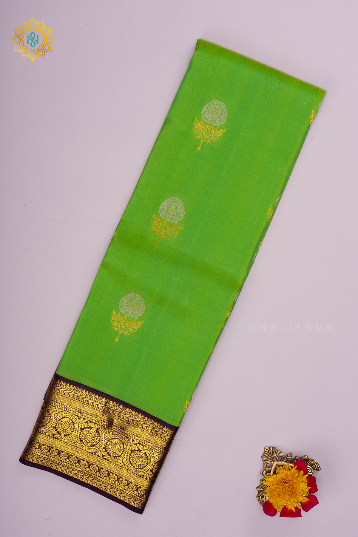 PARROT GREEN WITH DEEP WINE  - PURE KANJIVARAM SILK