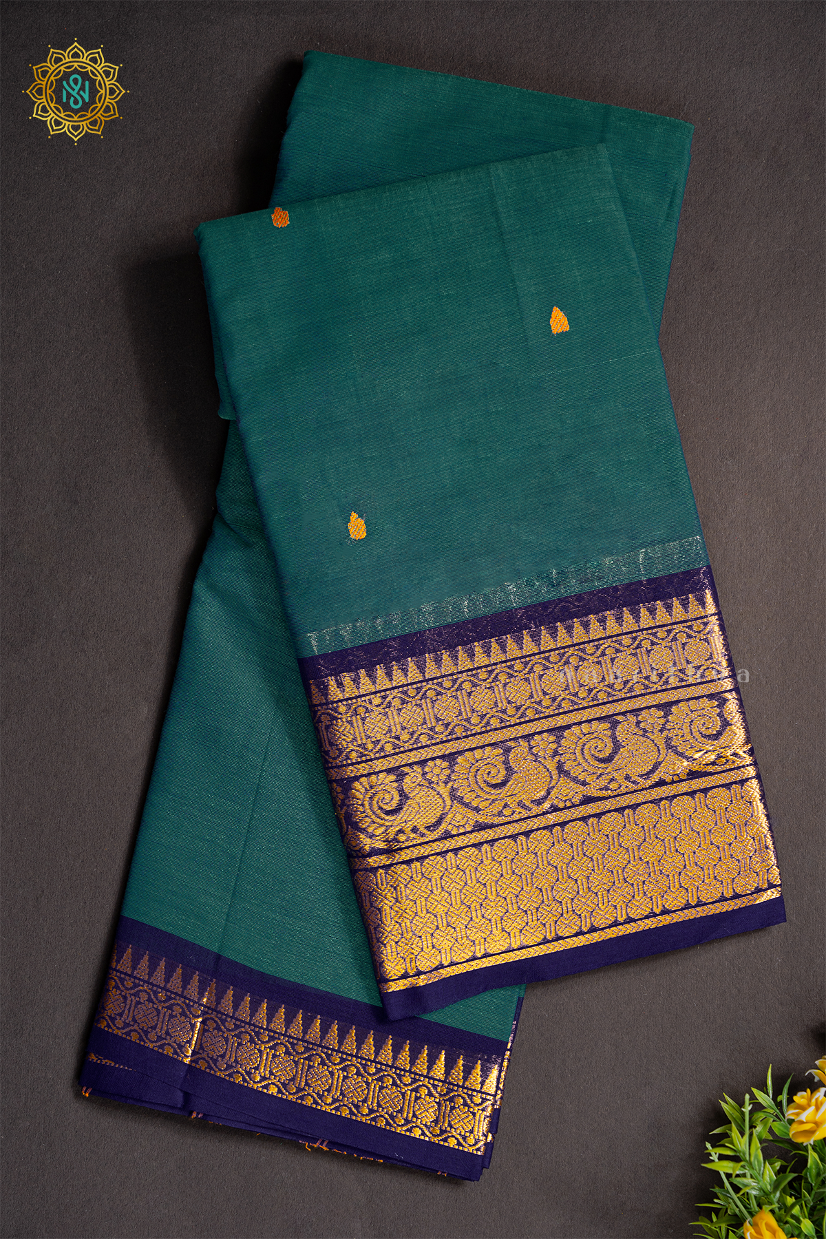 AQUA GREEN WITH BLUE - CHETTINAD COTTON