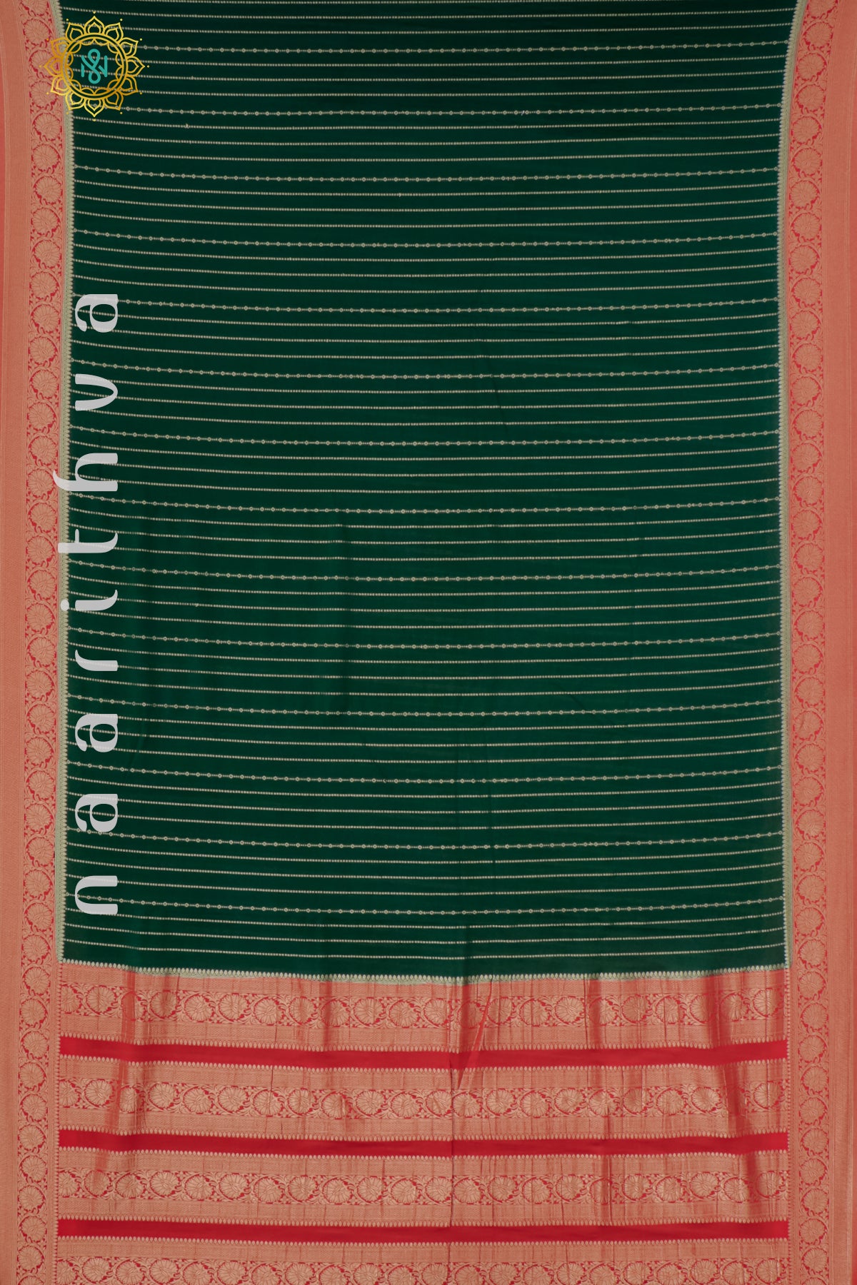 BOTTLE GREEN WITH RED - SEMI MYSORE CREPE SILK