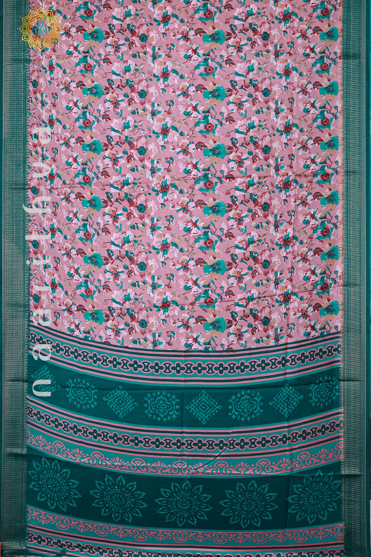 PINK WITH CYAN GREEN - DOLA SILK