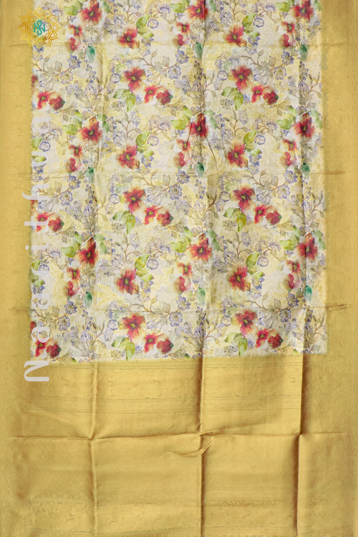 BIEGE WITH MOSS GREEN - CHANDERI SILK COTTON