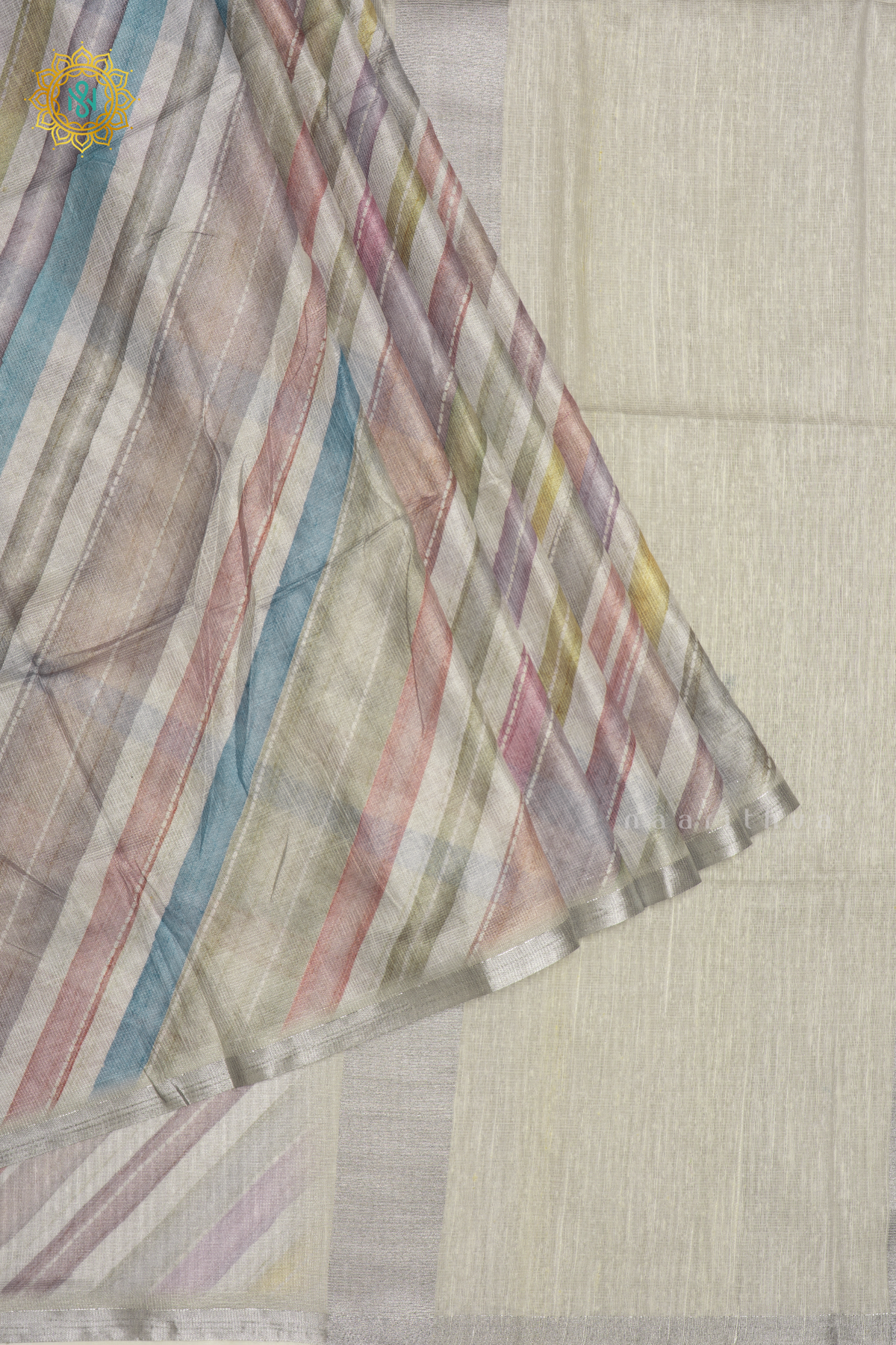 Light Green Kota Tissue Saree With Printed Body And Zari Border