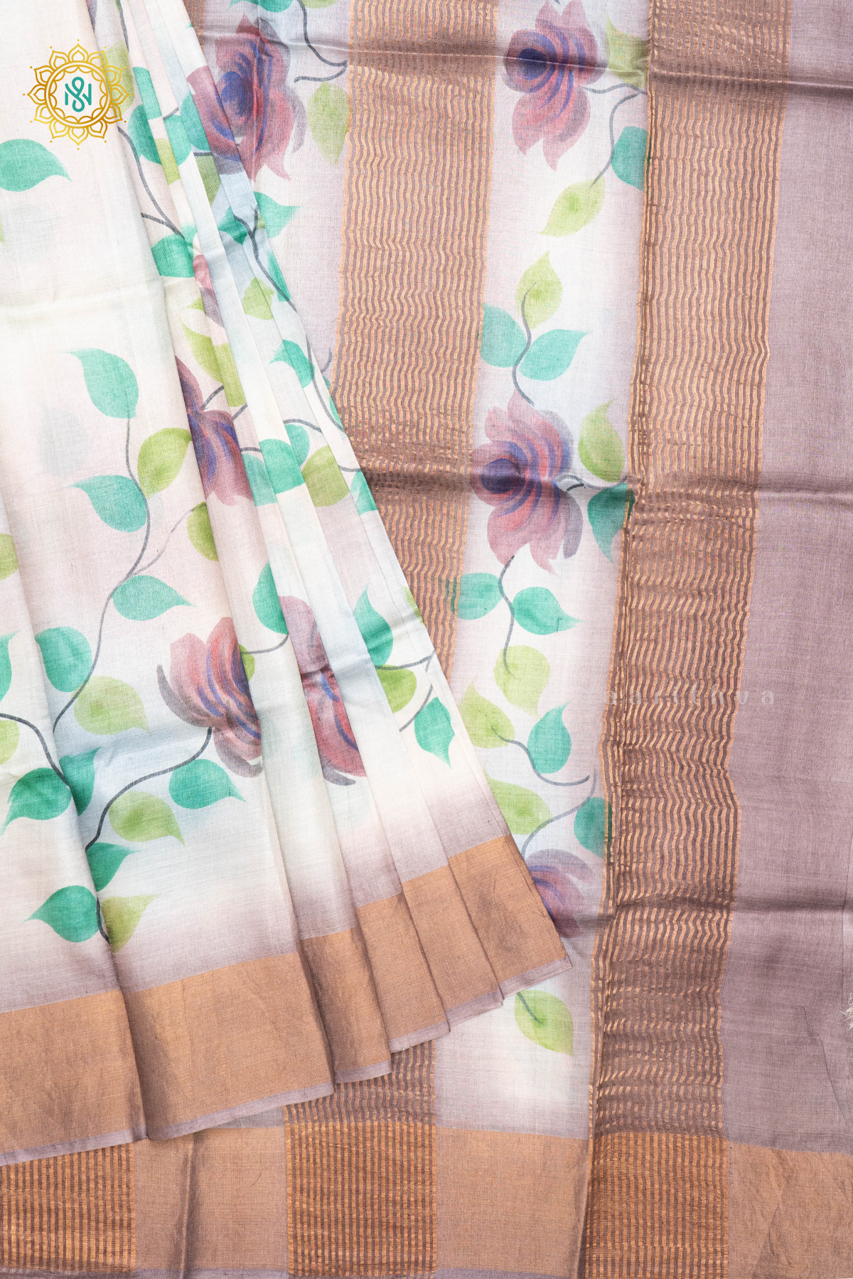 OFF WHITE - PURE TUSSAR SILK WITH HAND PAINTED