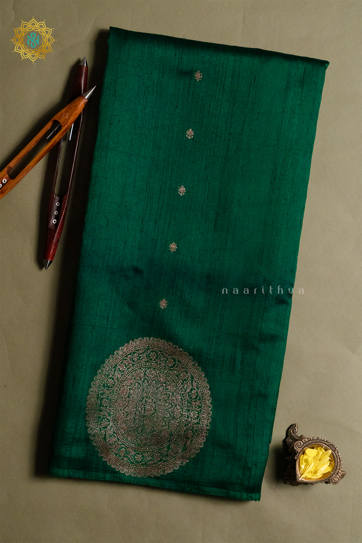 GREEN WITH RED - PURE BANARASI RAW SILK