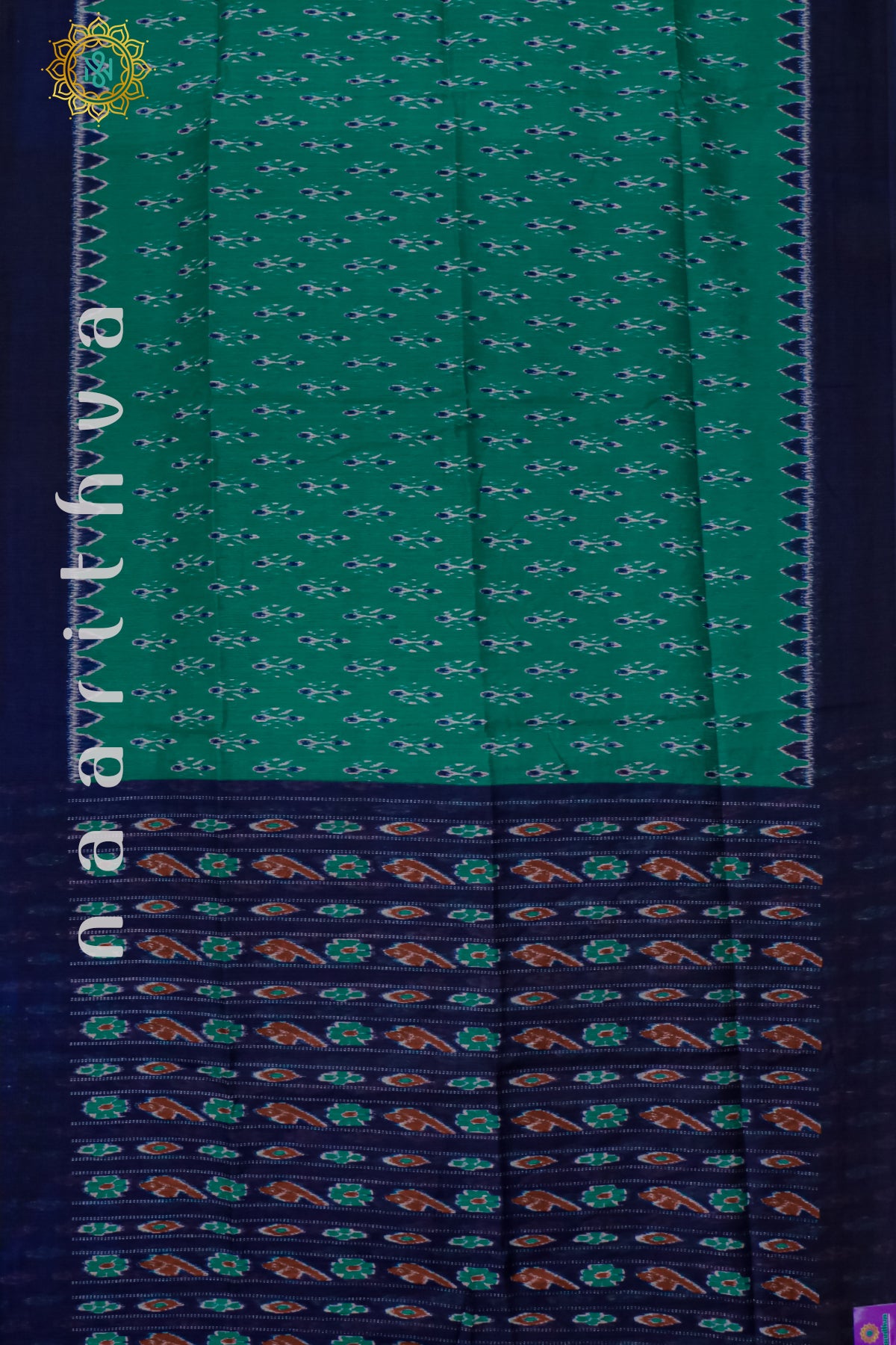 CYAN GREEN WITH NAVY BLUE - JUTE COTTON