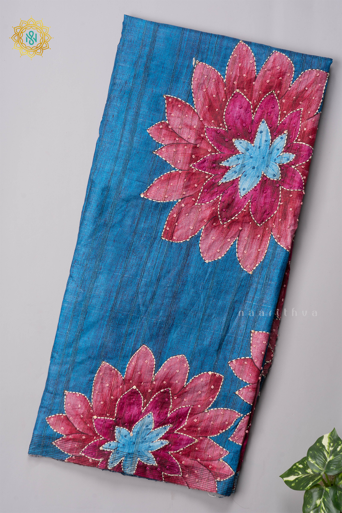 BLUE WITH PINK - KOTHA TUSSAR WITH KATHA WORK