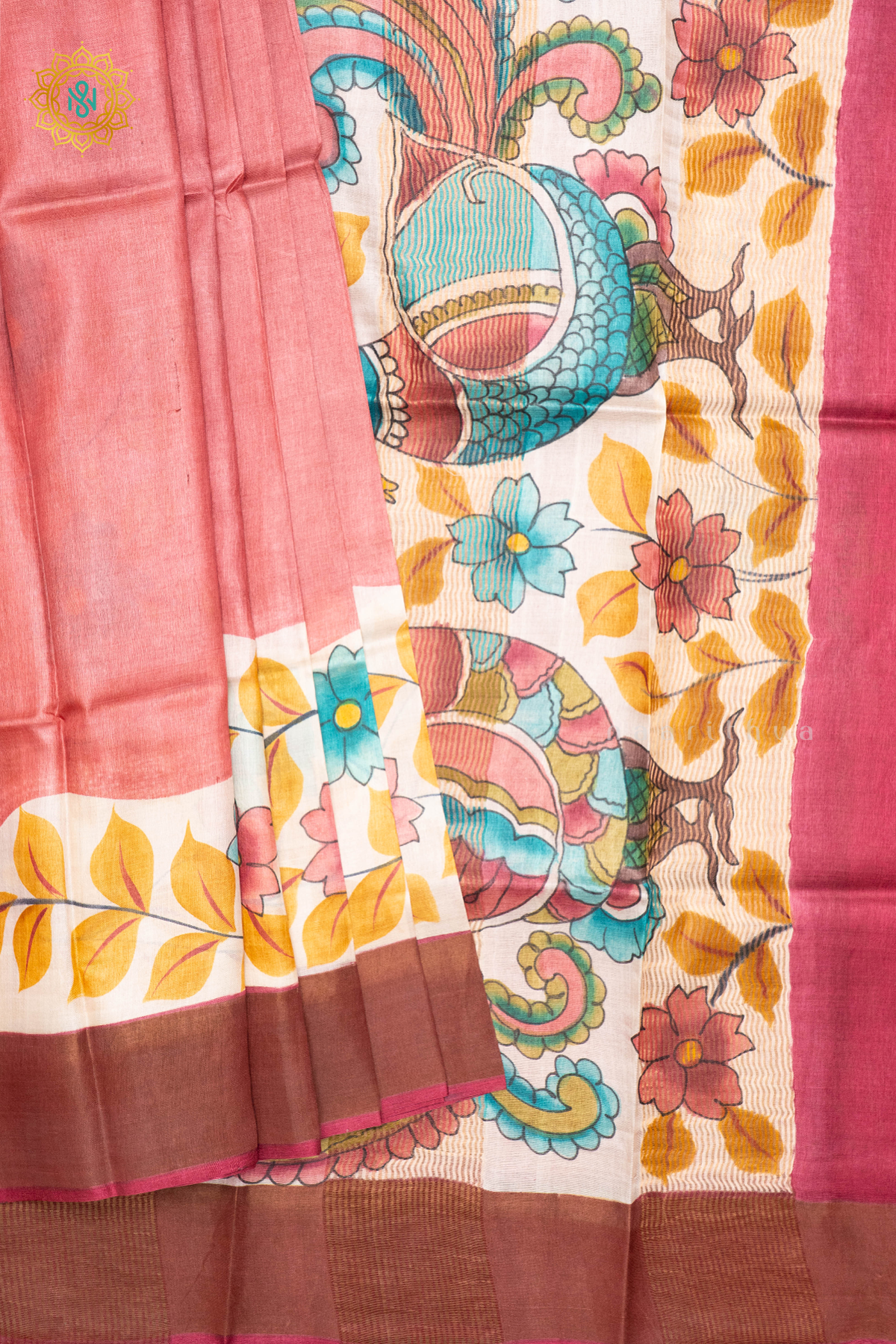 LIGHT PINK - PURE TUSSAR SILK WITH HAND PAINTED