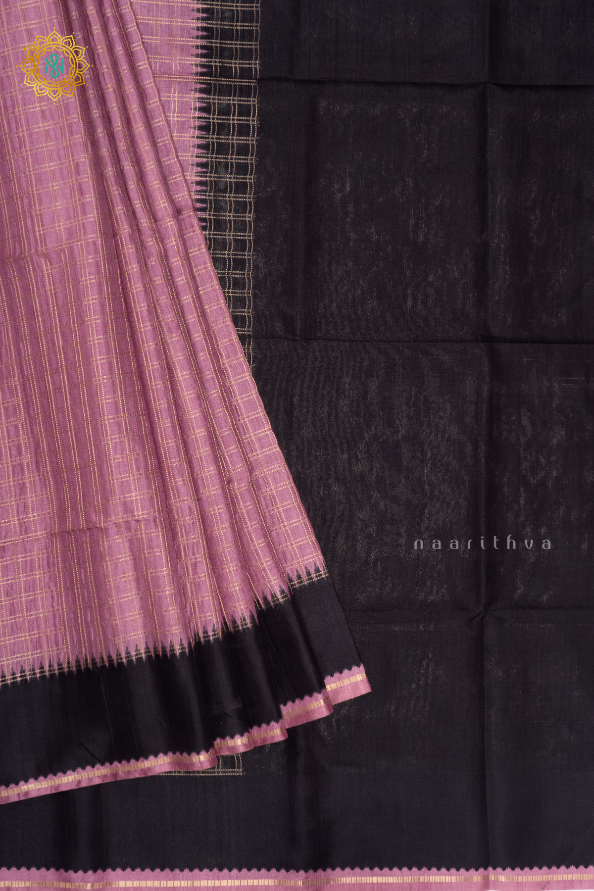 LIGHT PINK WITH BLACK - SEMI TUSSAR SILK