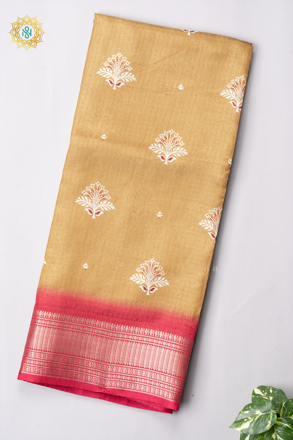 MUSTARD WITH MAROON - DOLA SILK