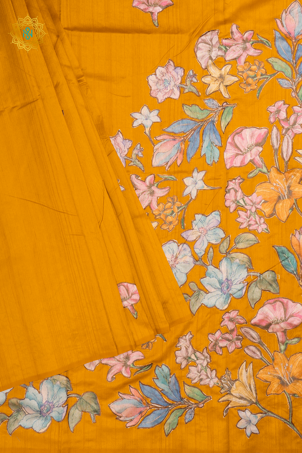 YELLOW - SEMI TUSSAR SILK SAREE WITH APPLIQUE WORK AND DUAL BLOUSE