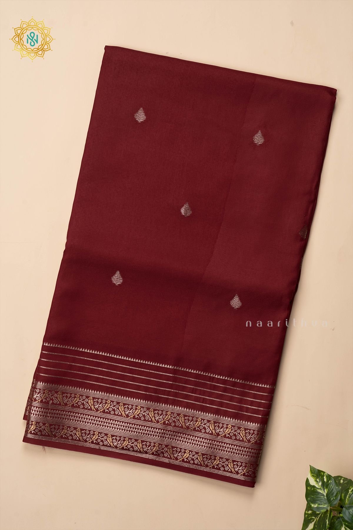 MAROON WITH YELLOW - SEMI CREPE SILK