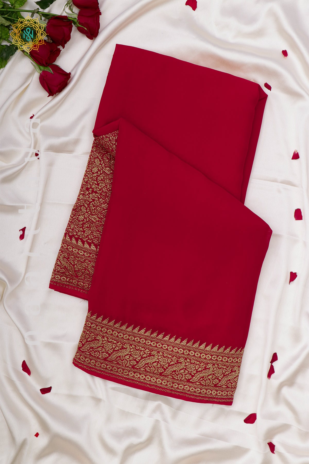 RED WITH BLUE - PURE BANARASI CREPE SILK