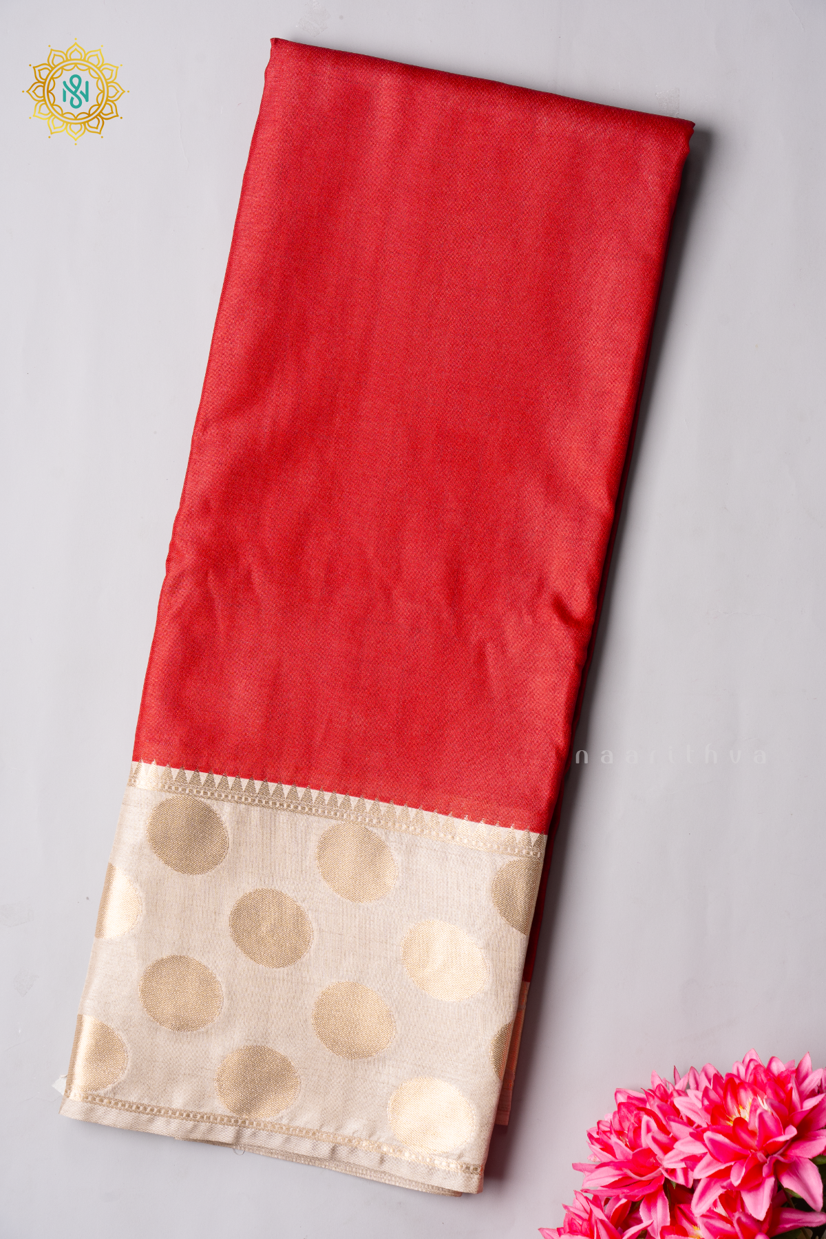 RED WITH BEIGE - SEMI TUSSAR SILK