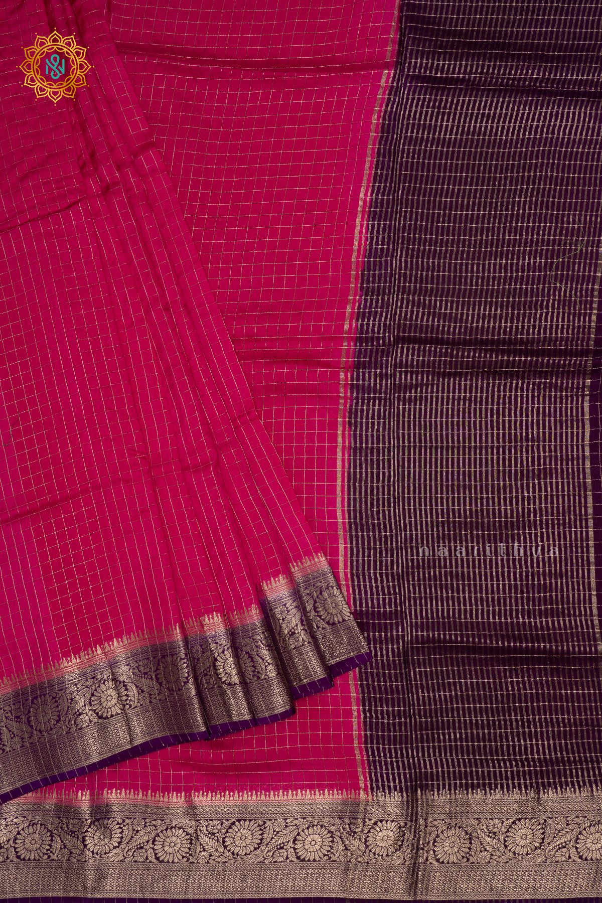 Pink With Purple - Semi Crepe Silk Saree