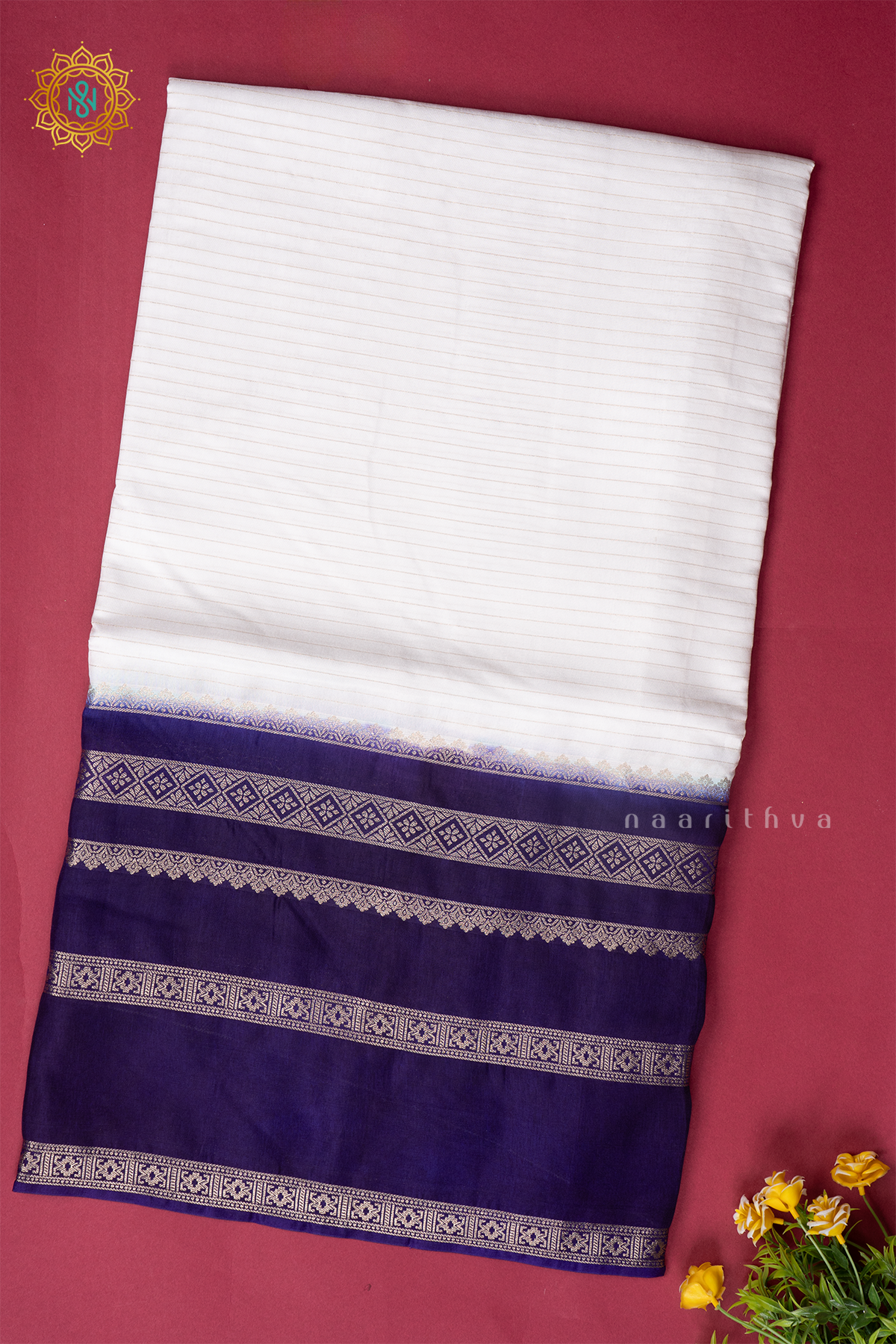 WHITE WITH PURPLE - SEMI CREPE SILK