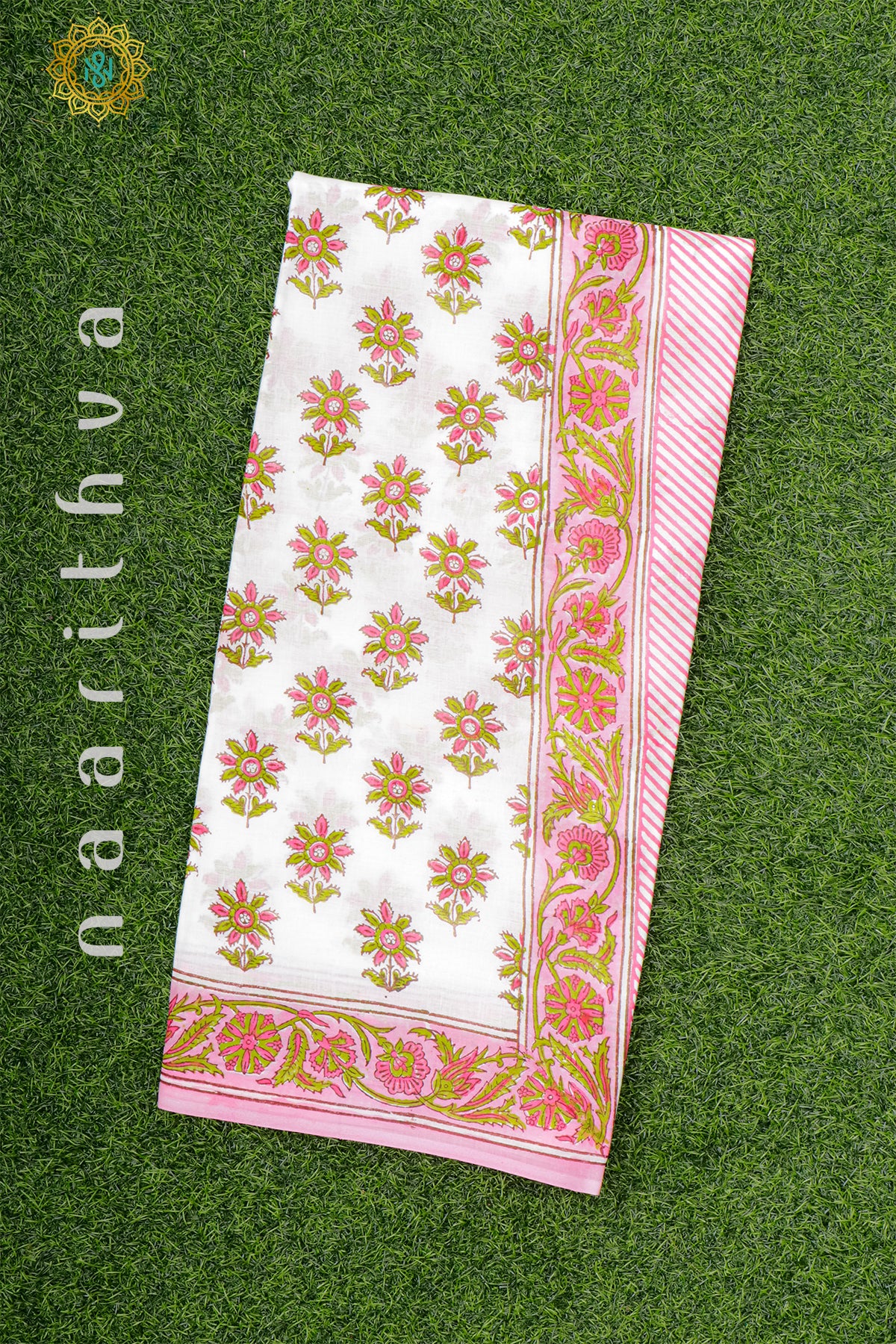 WHITE WITH LIGHT PINK - MUL COTTON