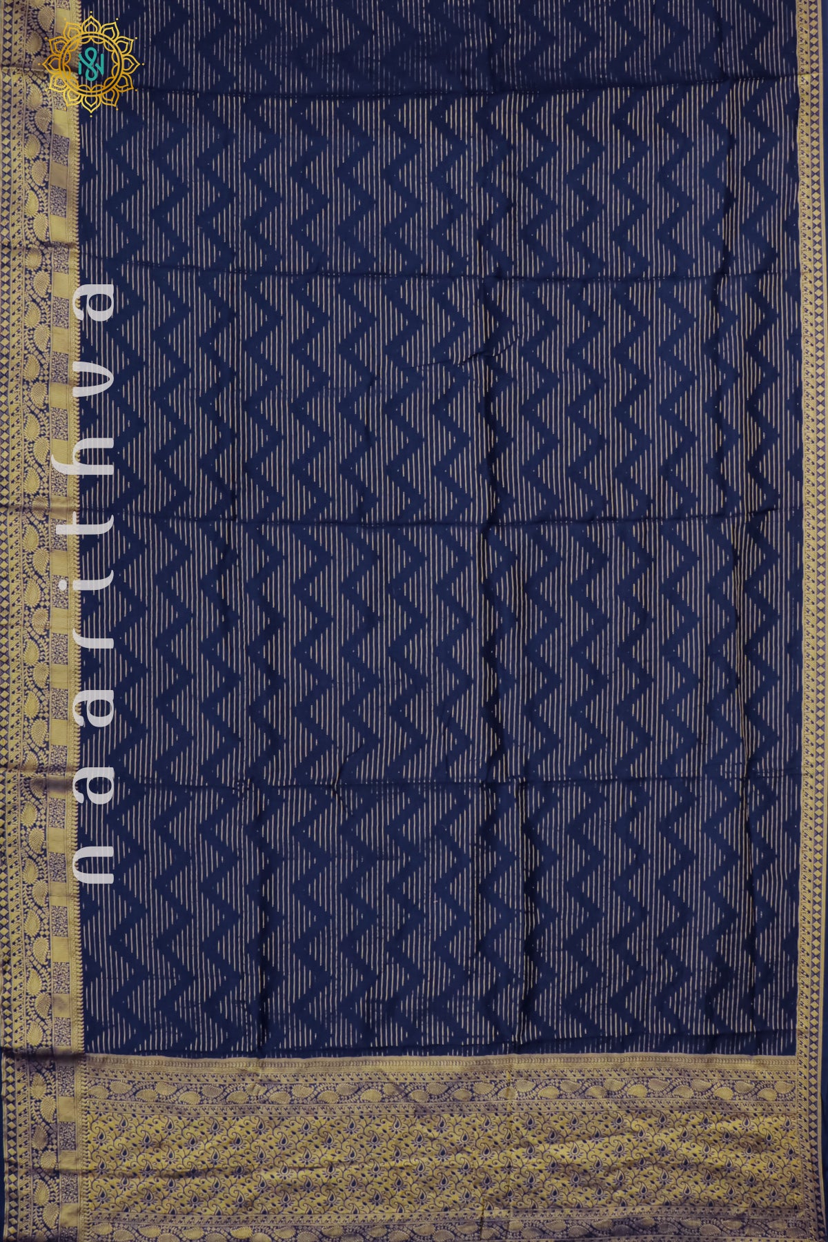 NAVY BLUE WITH GREEN - DOLA SILK