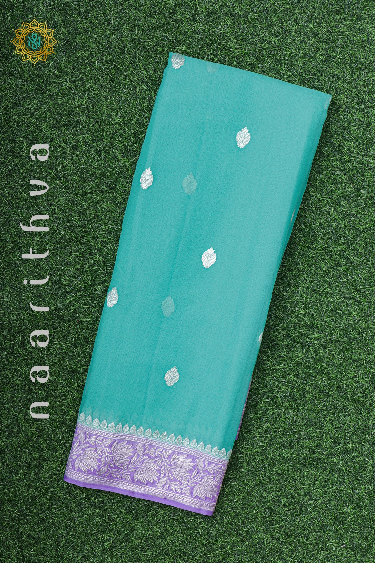 SKY BLUE WITH LAVENDER - PURE BANARASI CHIFFON