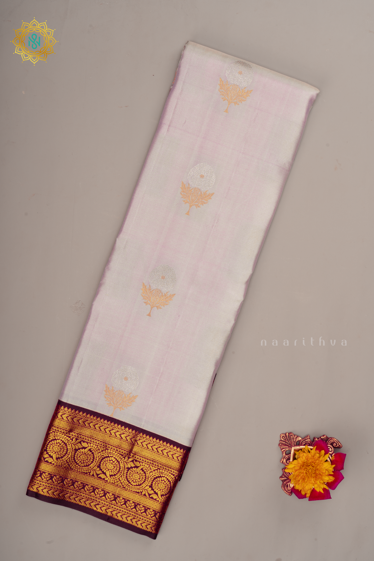 LAVENDER WITH DEEP WINE - PURE KANJIVARAM SILK