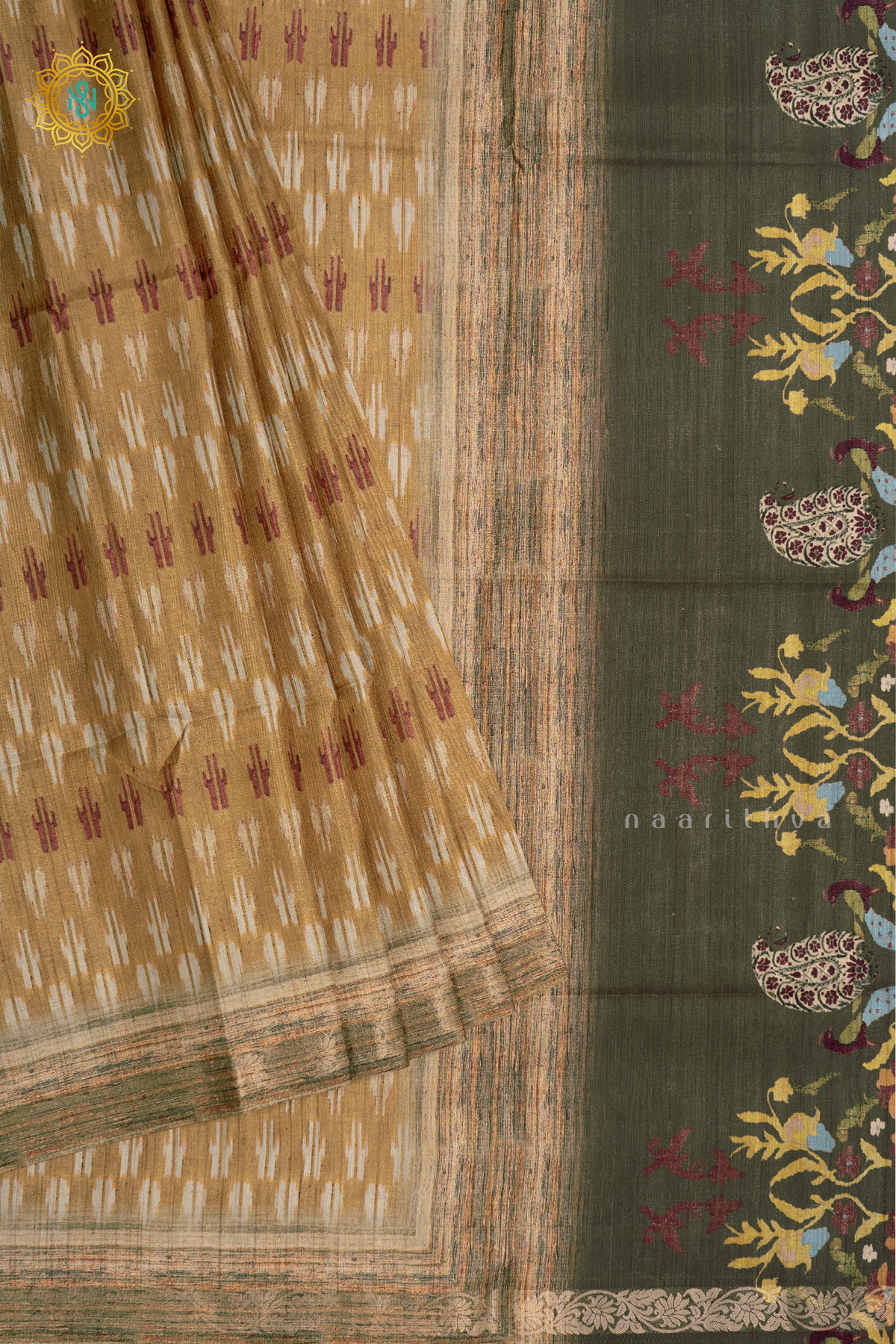 Mustard Yellow - Semi Gicha Tussar Saree Allover Printed Body With Zari Border, Pallu And Blouse