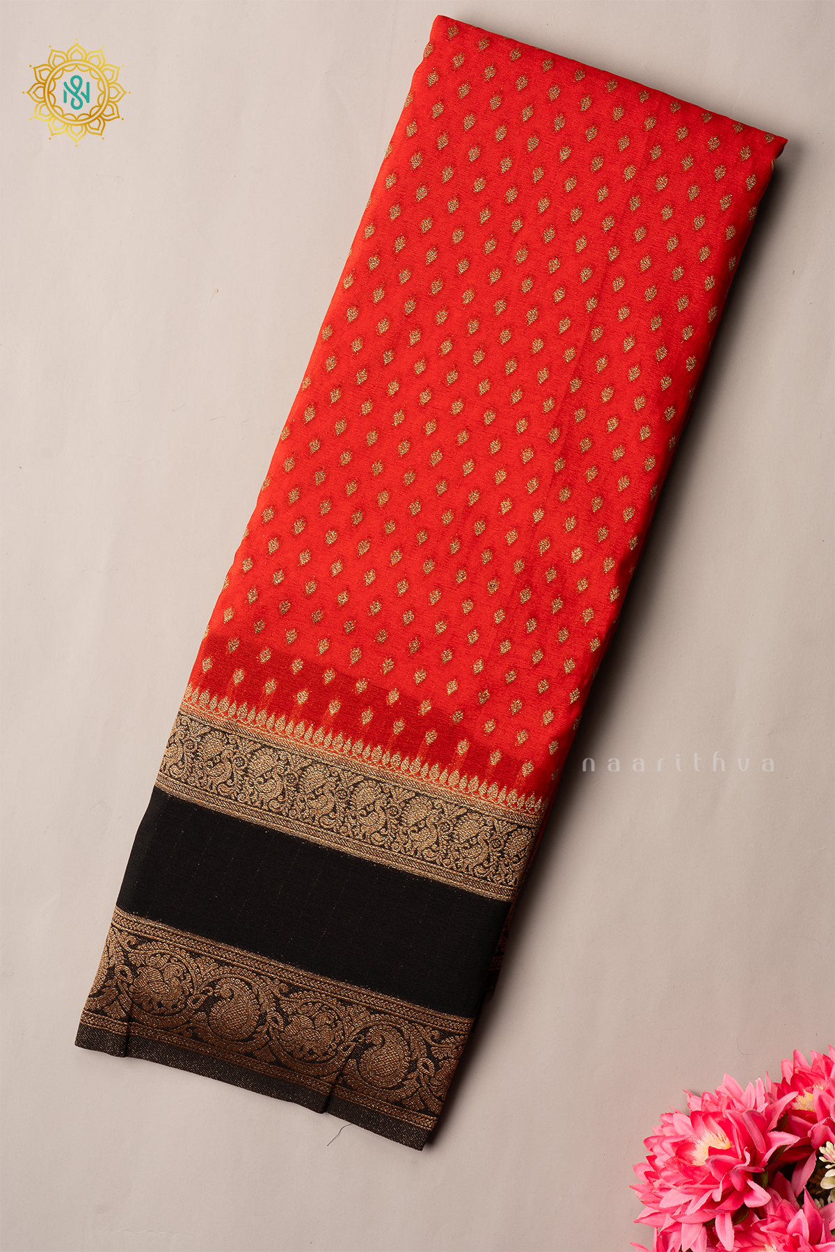 RED WITH BLACK - SEMI CREPE GEORGETTE