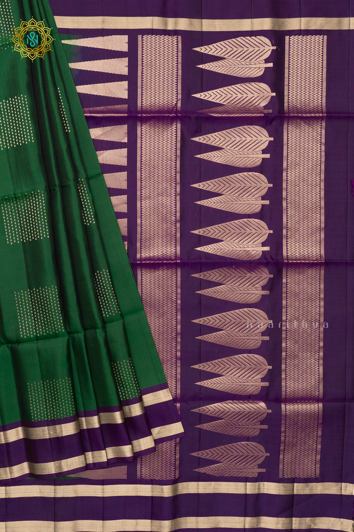 BOTTLE GREEN WITH PURPLE - KANJIVARAM PURE MIX SOFT SILK