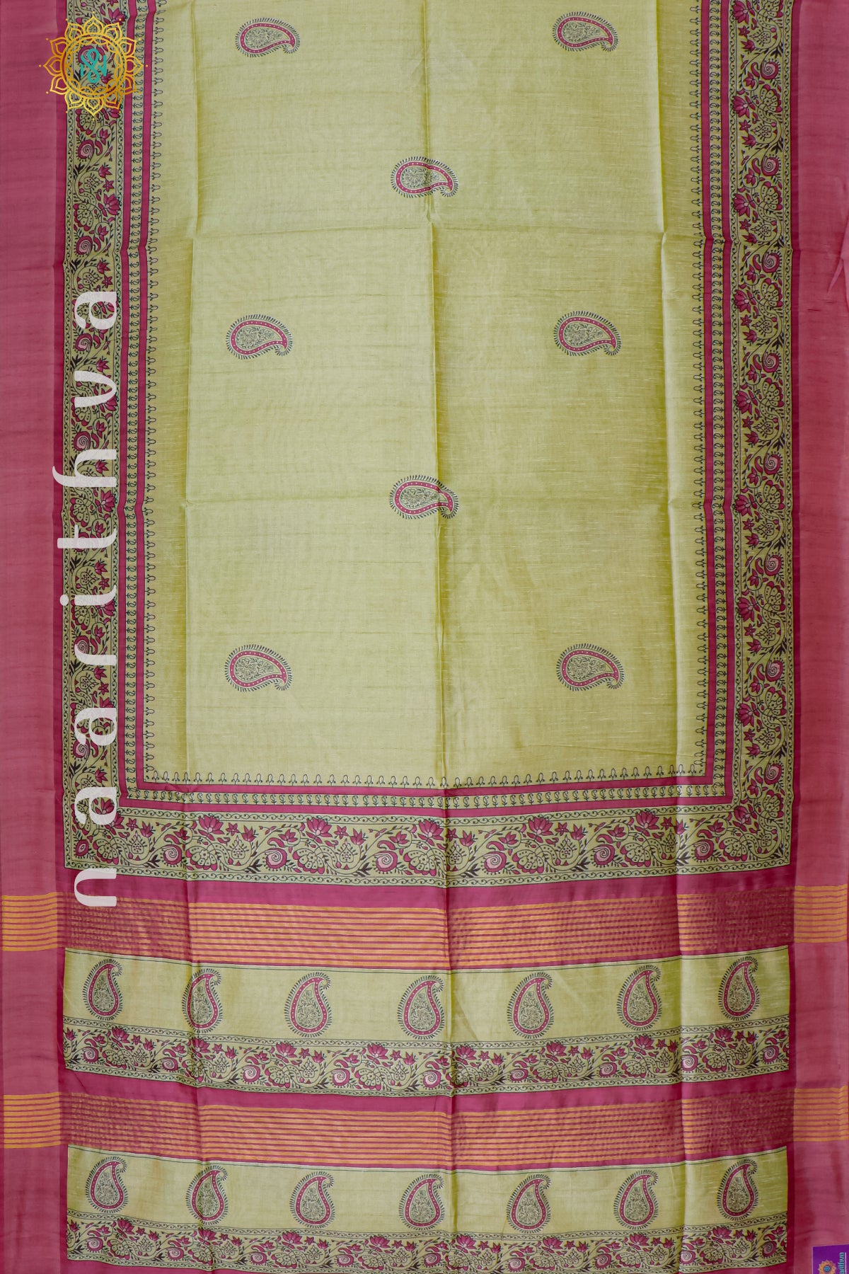 BIEGE WITH PINK - SEMI TUSSAR SILK