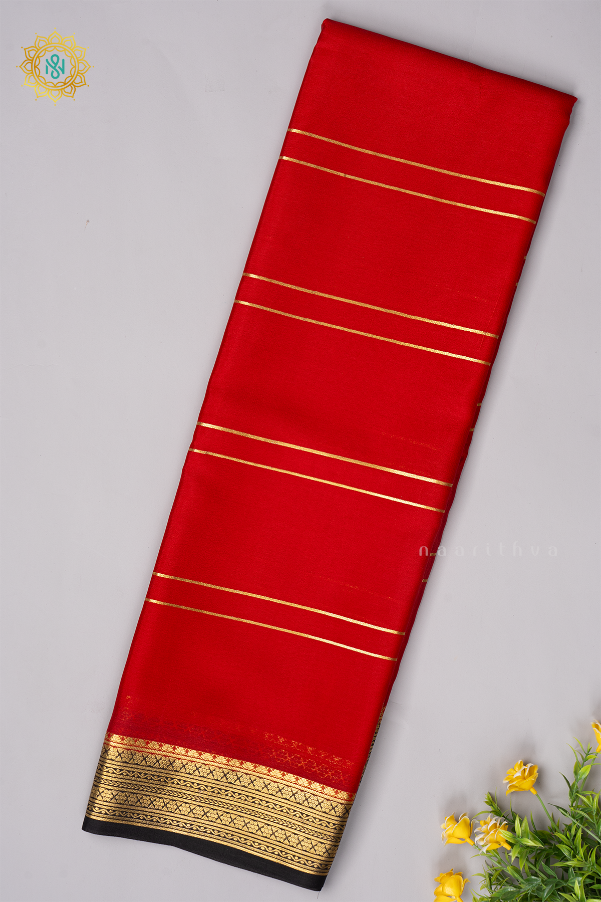 RED WITH BLACK - PURE MYSORE CREPE SILK