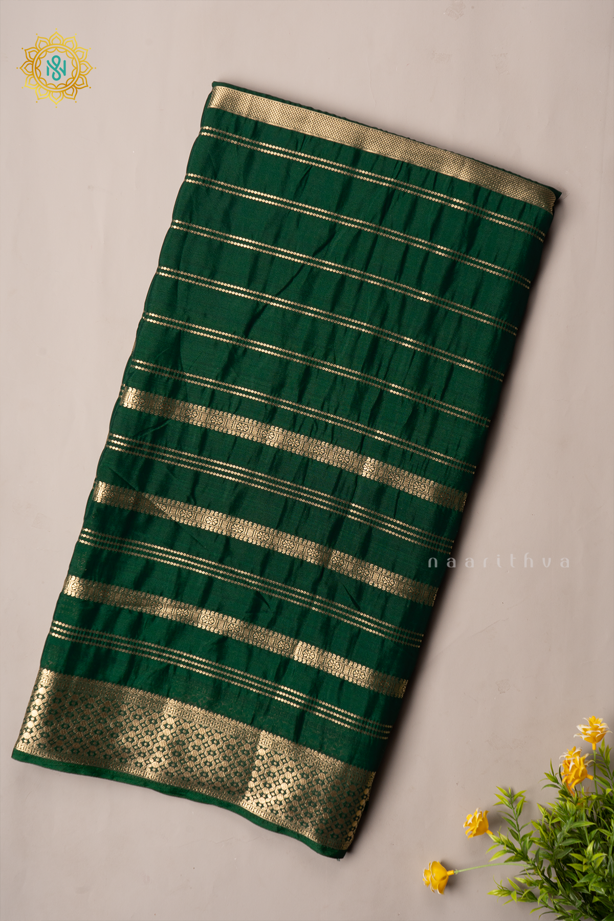 BOTTLE GREEN - SEMI MYSORE CREPE SILK