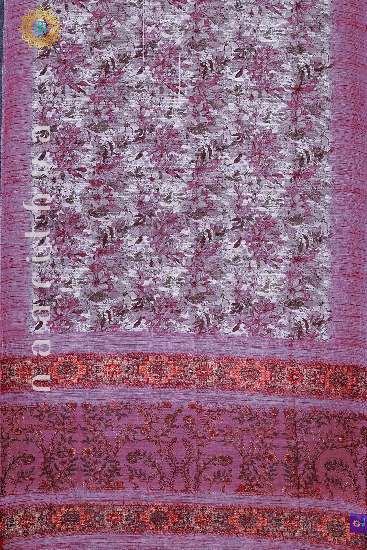 WHITE WITH PINK - JUTE COTTON