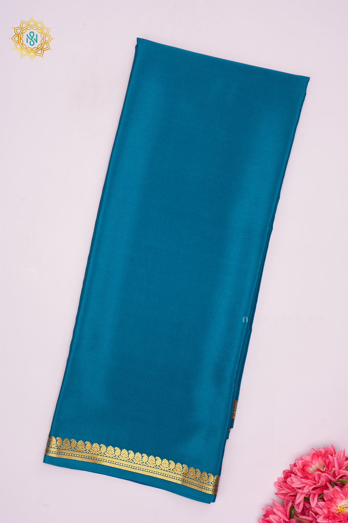 AQUA BLUE - PURE MYSORE CREPE SILK