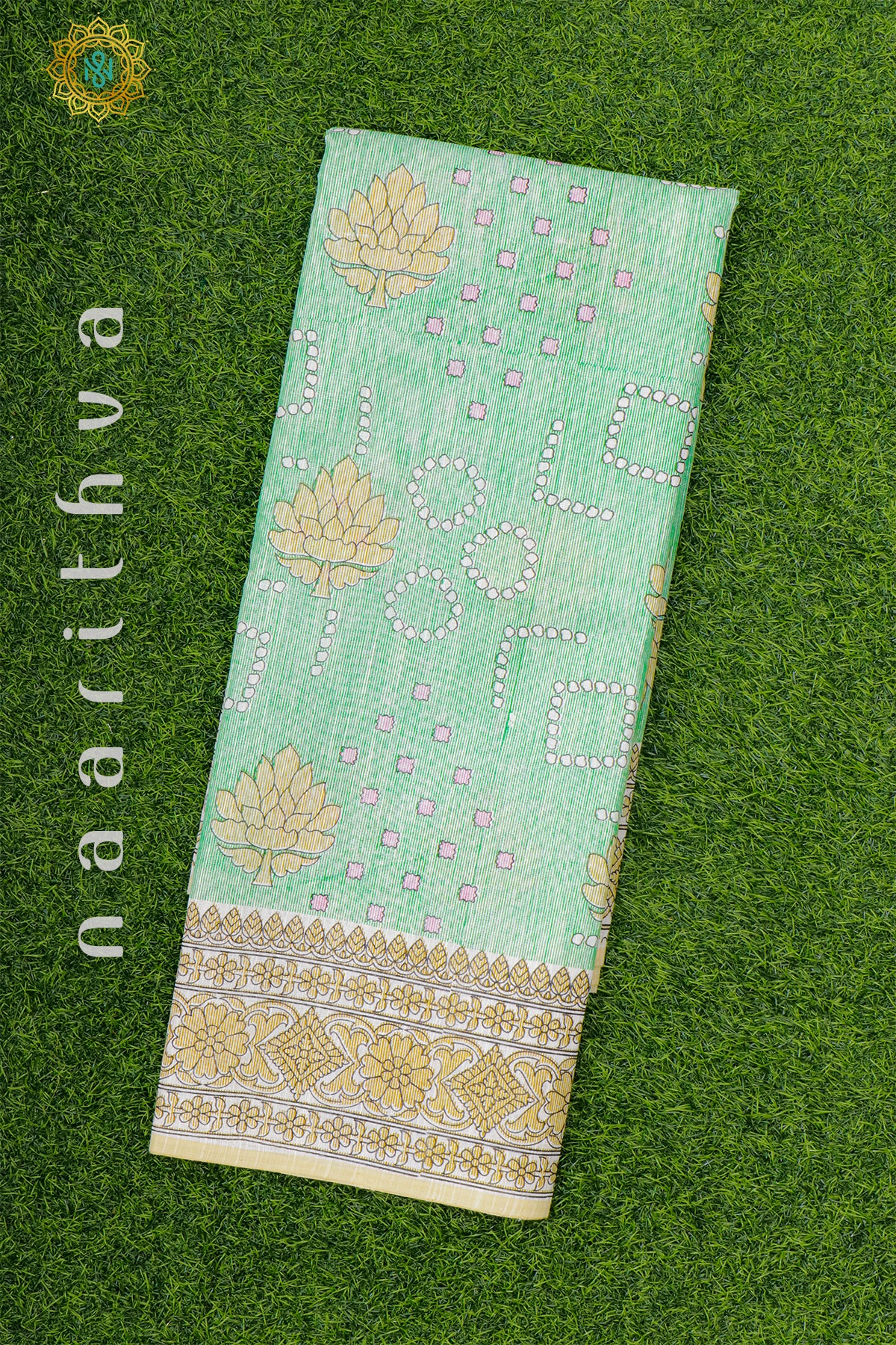 GREEN WITH WHITE - JUTE COTTON