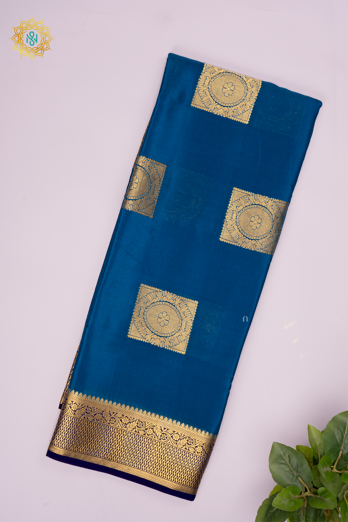 LIGHT BLUE WITH NAVY BLUE - PURE MYSORE CREPE SILK