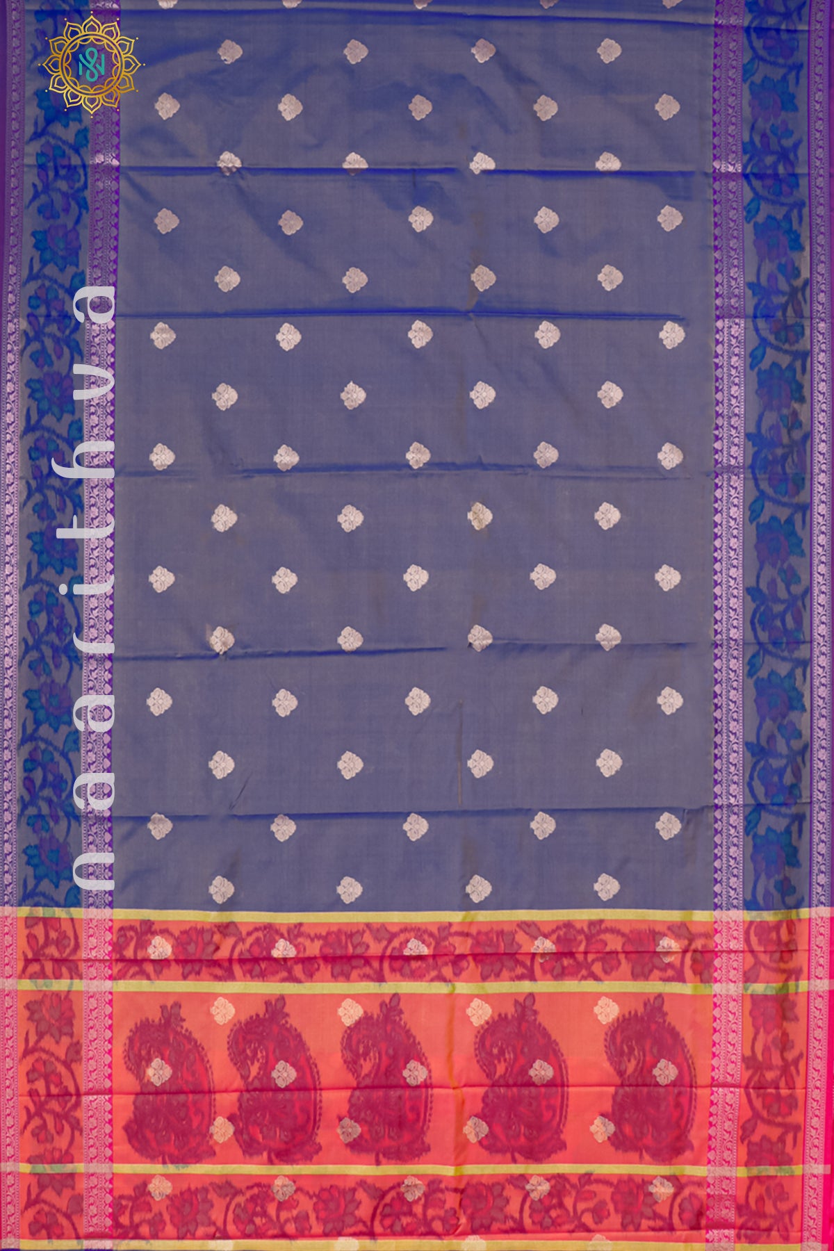 BLUE WITH PINKISH ORANGE - SEMI KANCHI