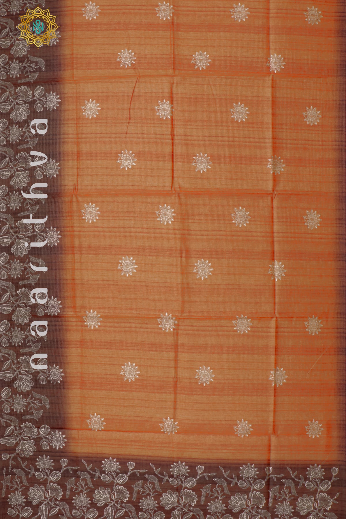 ORANGE WITH BROWN - SEMI TUSSAR SILK