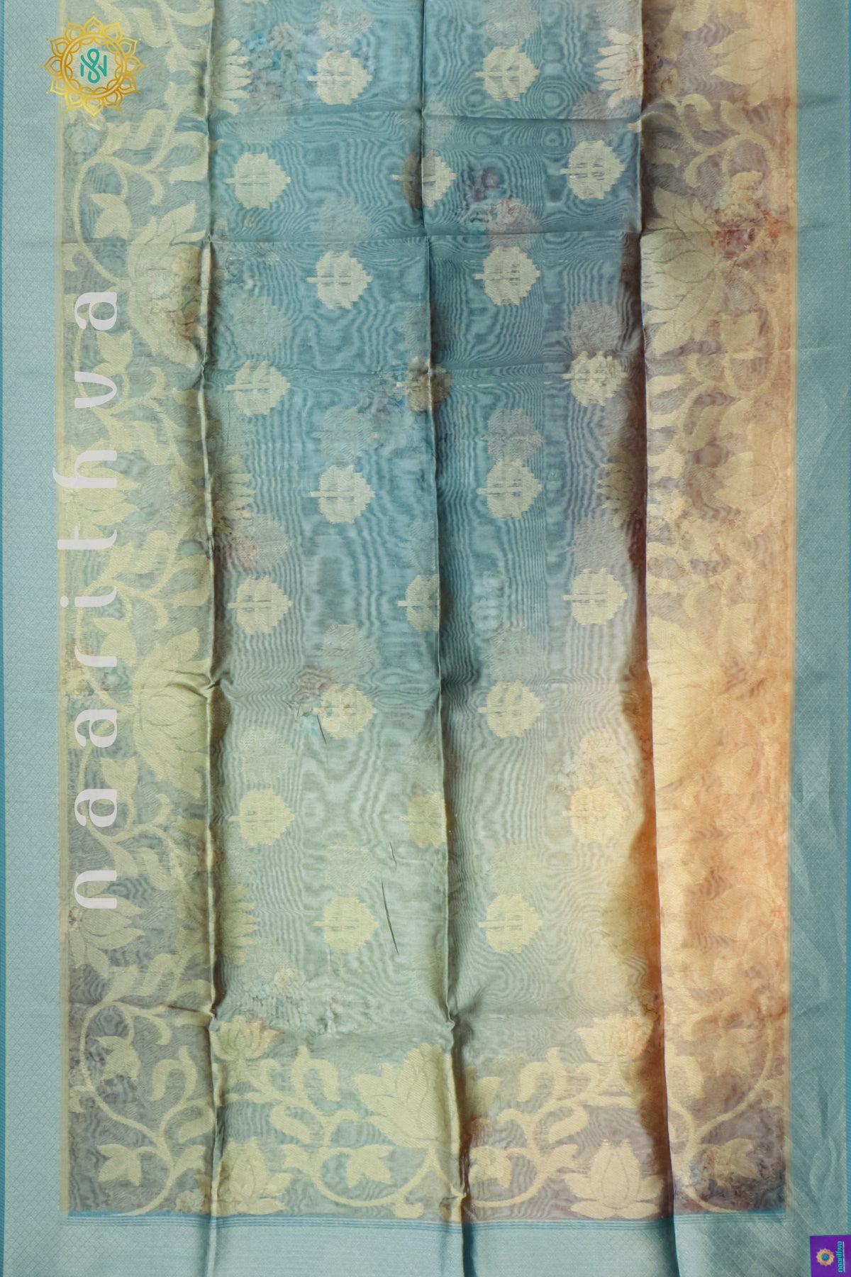 GREEN WITH BLUE - TISSUE SILK