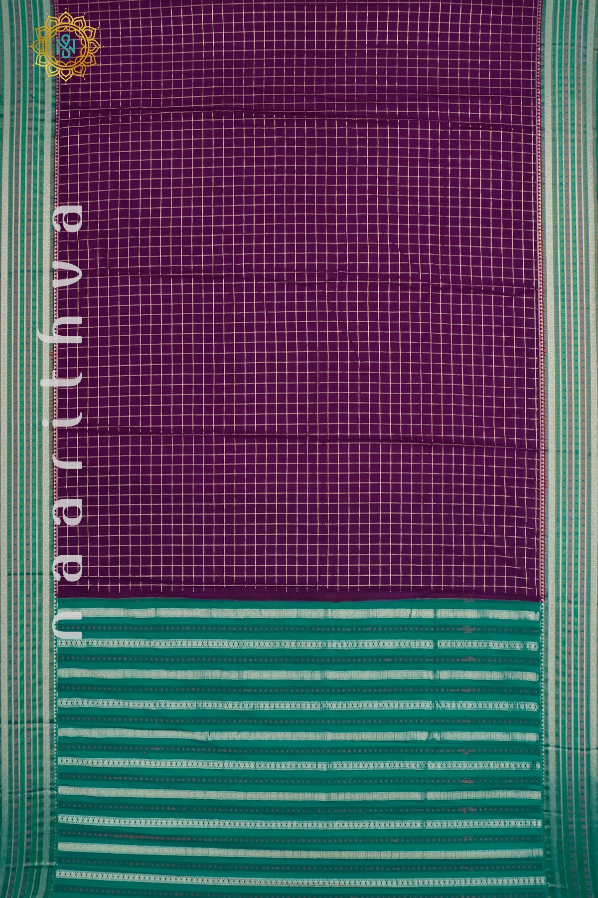 PURPLE WITH AQUA GREEN - SEMI MYSORE CREPE SILK