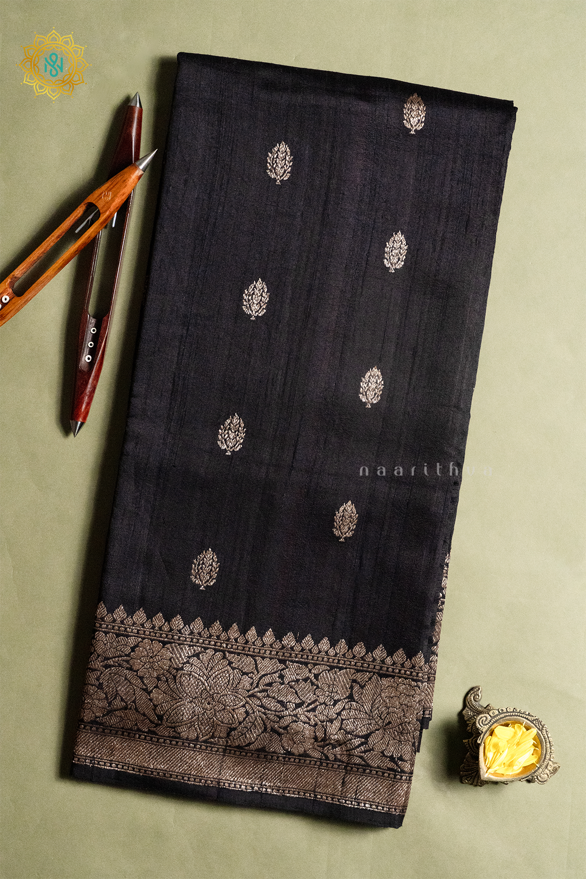 BLACK WITH MAROON - PURE BANARASI RAW SILK