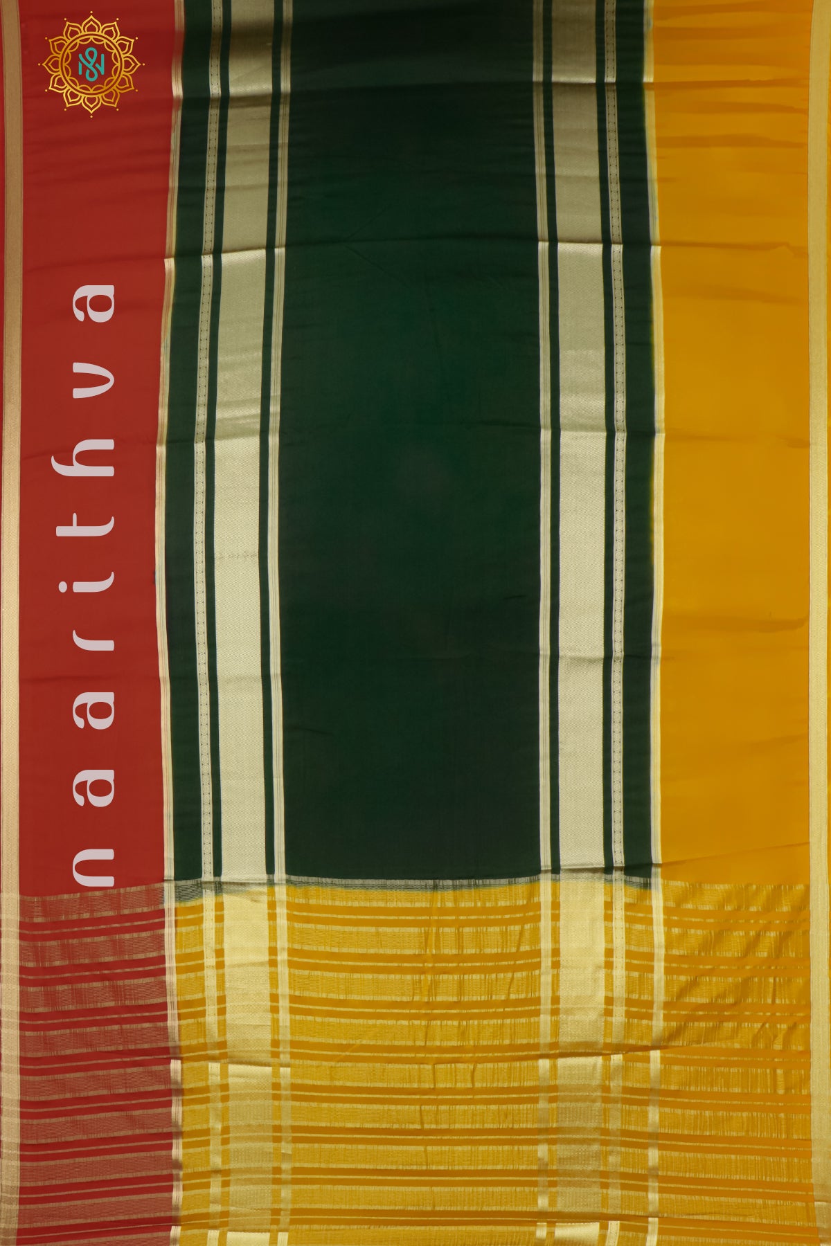 YELLOW WITH GREEN & RED - SEMI MYSORE CREPE SILK