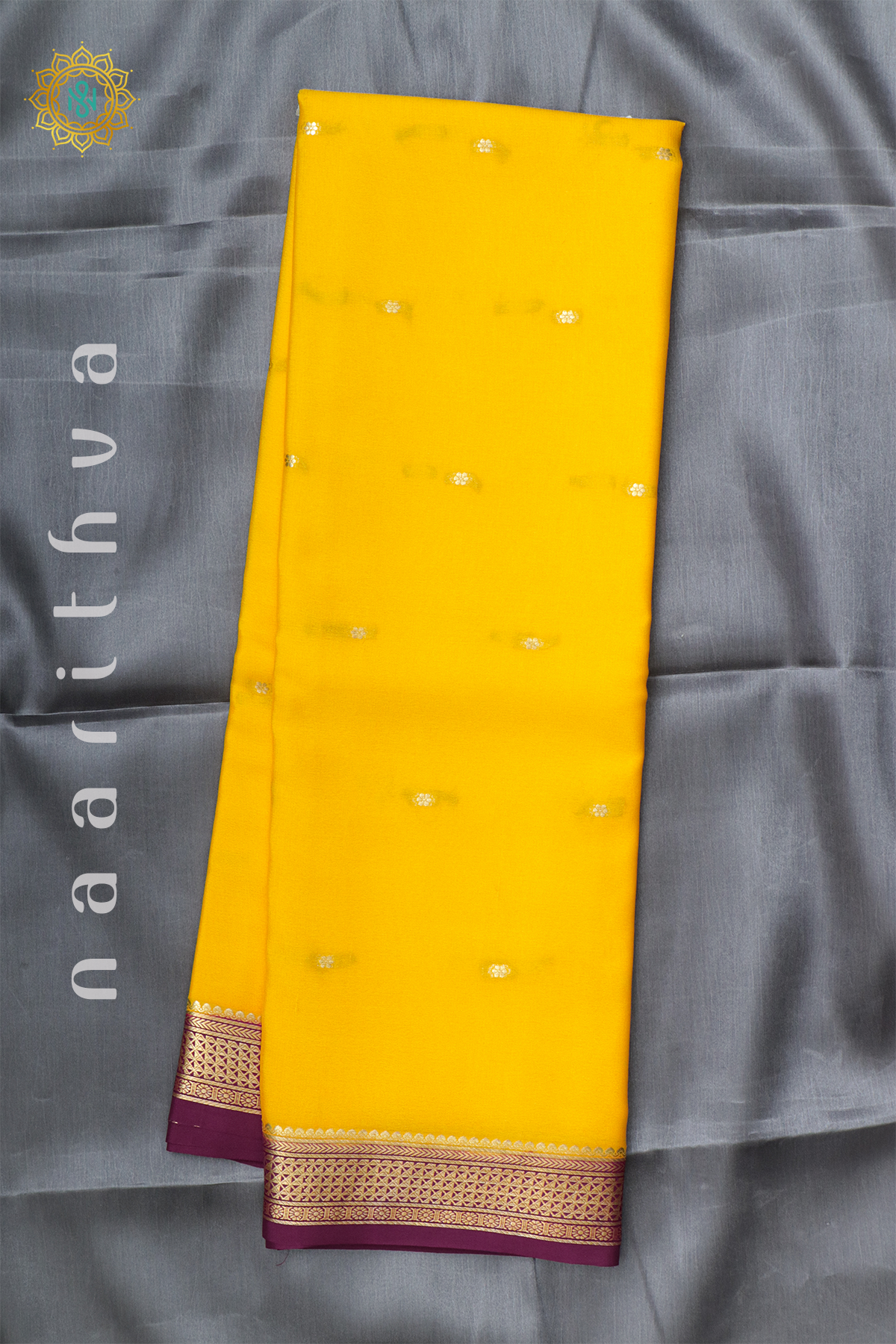 YELLOW WITH WINE - PURE MYSORE CREPE SILK