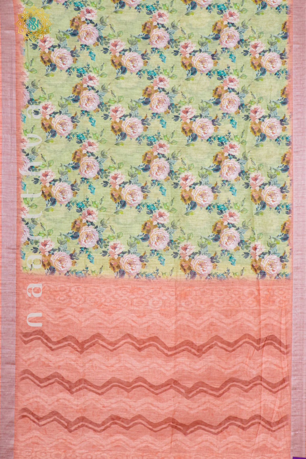 GREEN WITH PEACH - LINEN BY COTTON