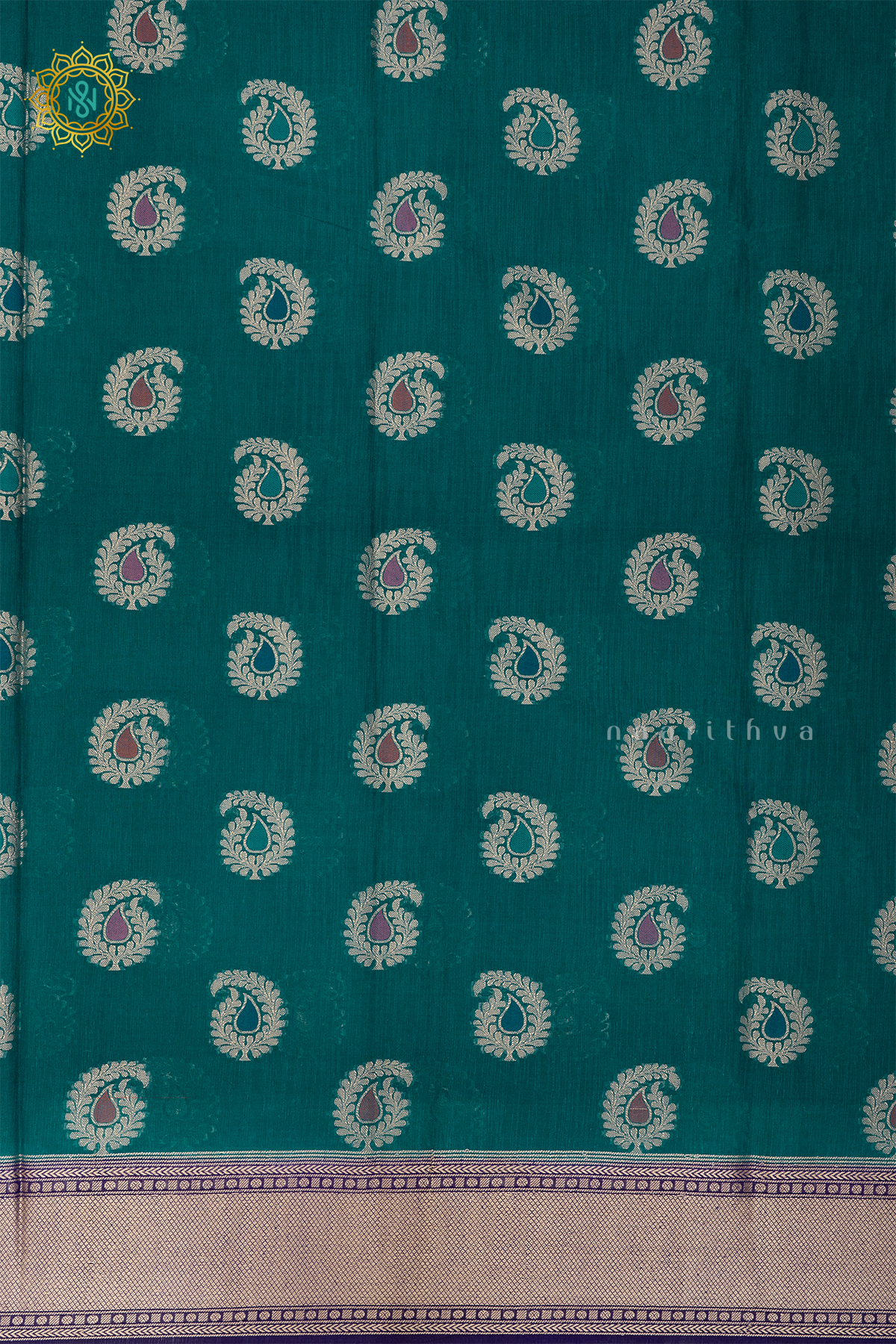 CYAN GREEN WITH PURPLE - JUTE COTTON