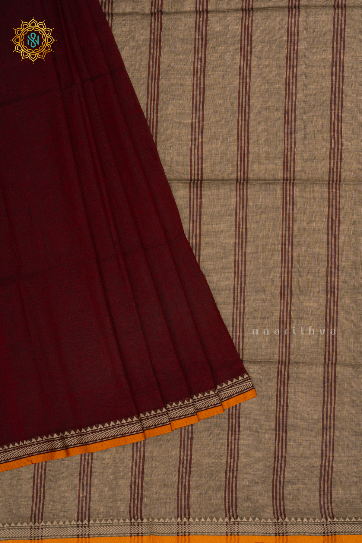 Maroon With Beige Mul Cotton Plain Body With Thread Woven Border