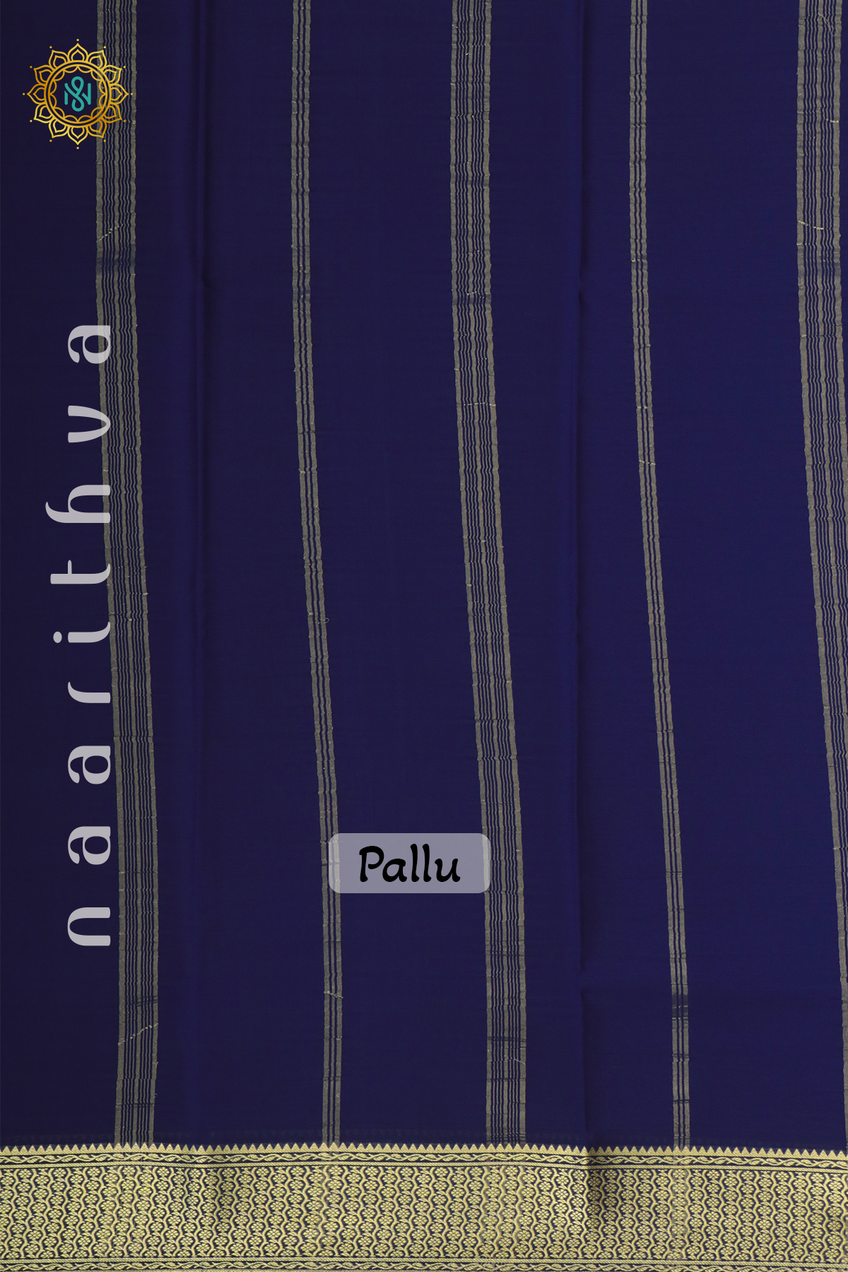 BLUE WITH NAVY BLUE - PURE MYSORE CREPE SILK