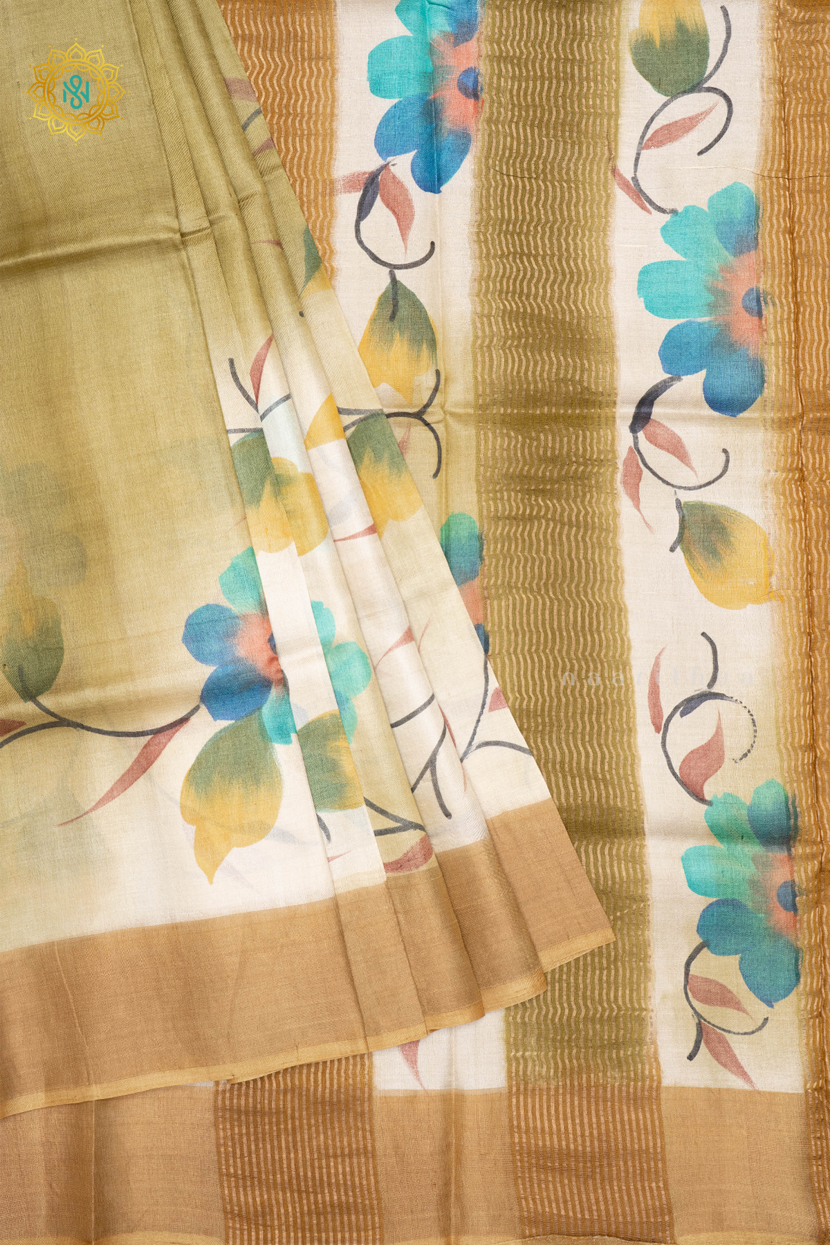 OLIVE GREEN WITH MUSTRAD - PURE TUSSAR SILK